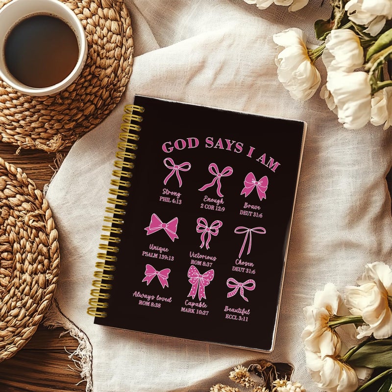 THDSE Bible Journal for Women, Christian Prayer Journal Notebook Gifts for Teen Girls Kids, Bible Study Supplies, Cute Bows Church Faith Journaling Hardcover Spiral Notebook 5.5 X 8.3(Black Pink) - Image 2
